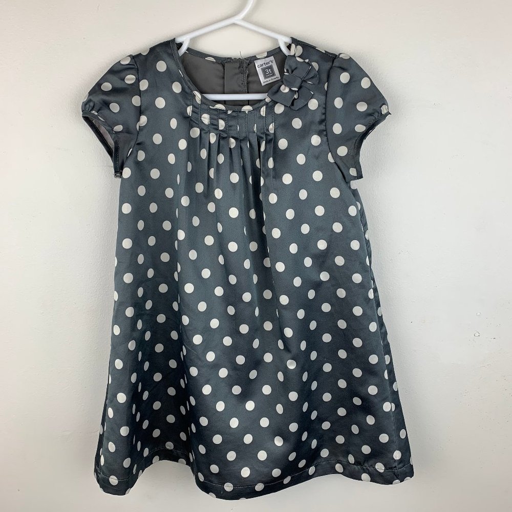 Carter's Gray and White Polka Dot Dress -  Size 3T